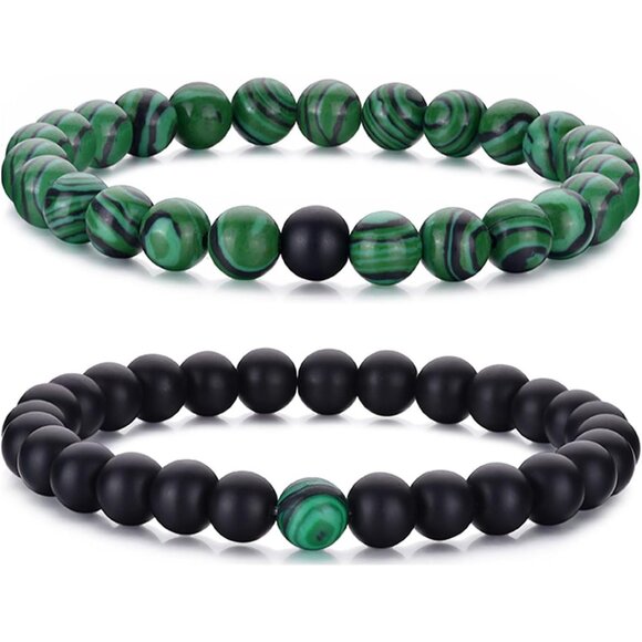 ⚡Rankeef Men 2Grey Lava Rock Tiger Eye 8MM Natural Stone Crystal Beaded Bracelet - Picture 1 of 8